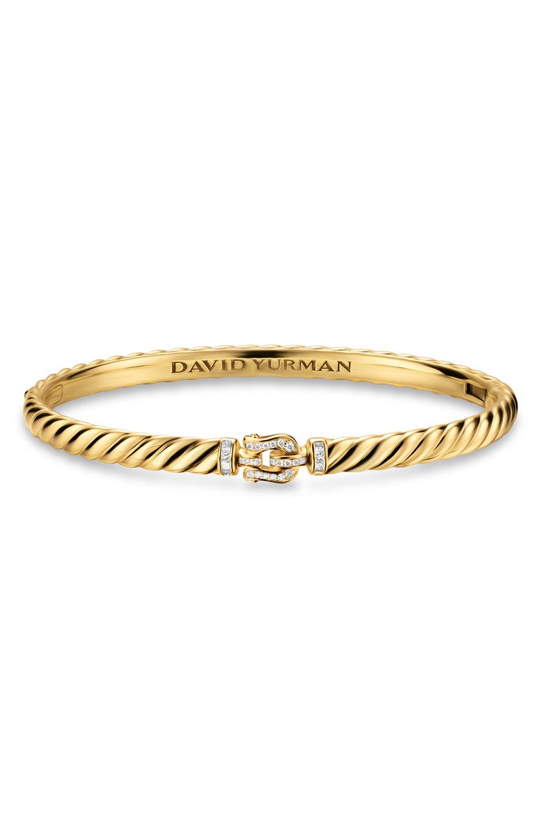 David Yurman Sculpted Cable Buckle Bracelet in 18K Yellow Gold with Diamonds, Alternate, color, Gold