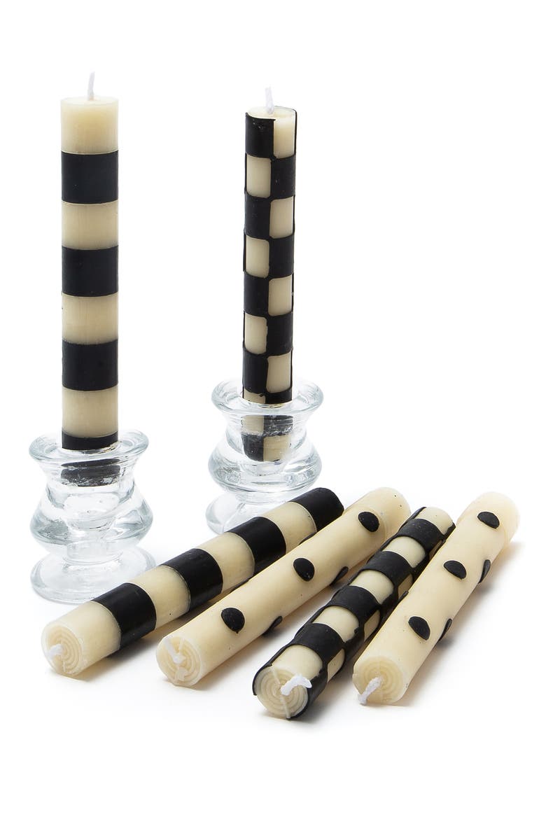 Set of 6 Black Dinner Candles, Main, color, BLACK/ IVORY
