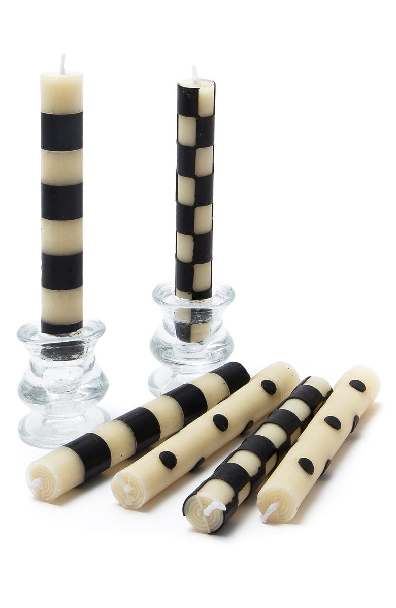 MACKENZIE CHILDS Set of 6 Black Dinner Candles, Main, color, Black/ Ivory