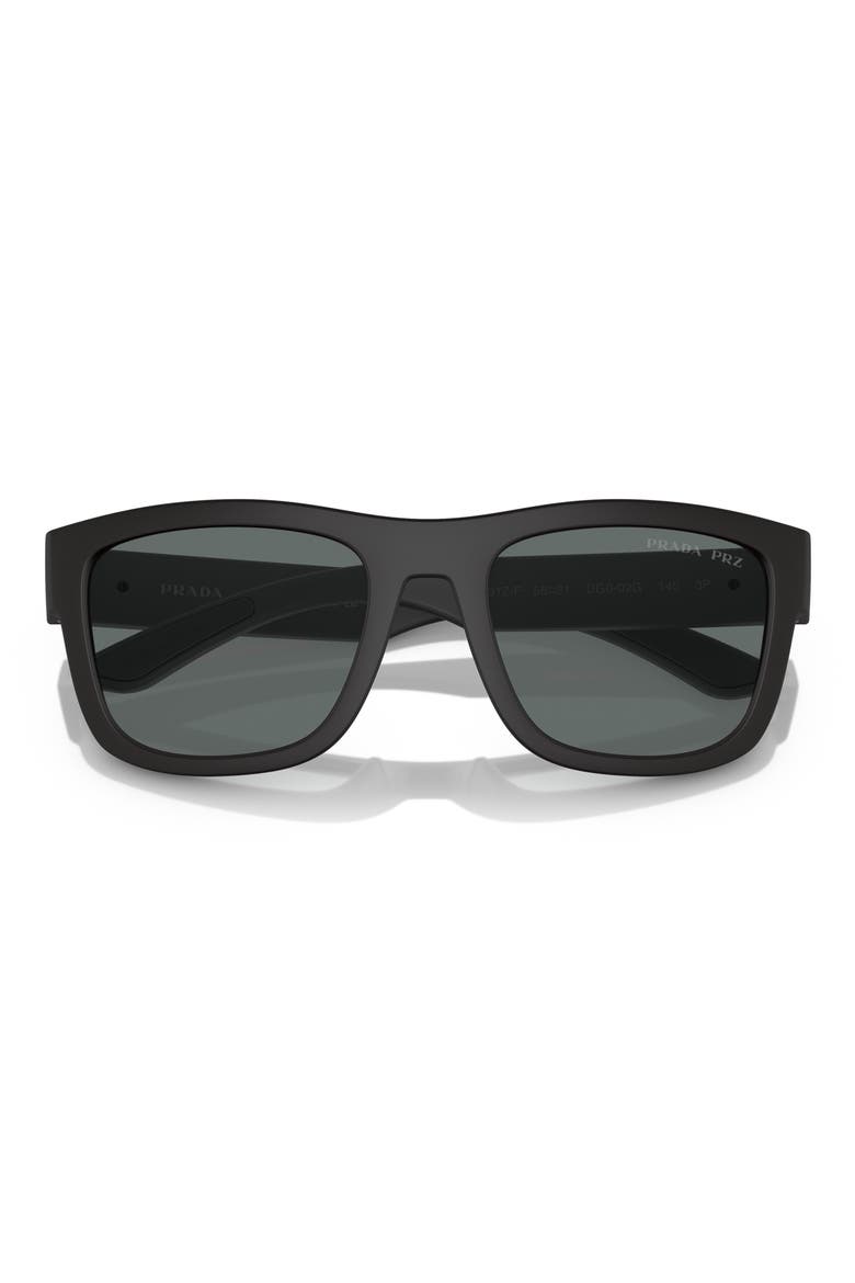 PS01ZSF 56mm Polarized Rectangle Sunglasses, Alternate, color, BLACK RUBBER / DARK GREY POLAR
