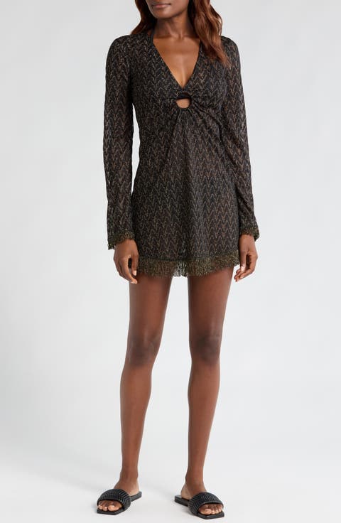 Cassie Zigzag Long Sleeve Knit Cover-Up Dress