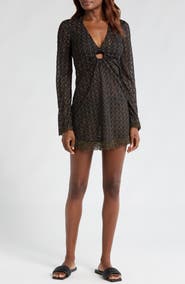 Ramy Brook Cassie Zigzag Long Sleeve Knit Cover-Up Dress