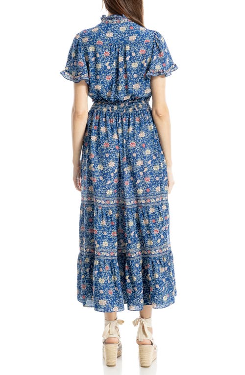 Max Studio Smocked Flutter Sleeve Maxi Dress In Blue