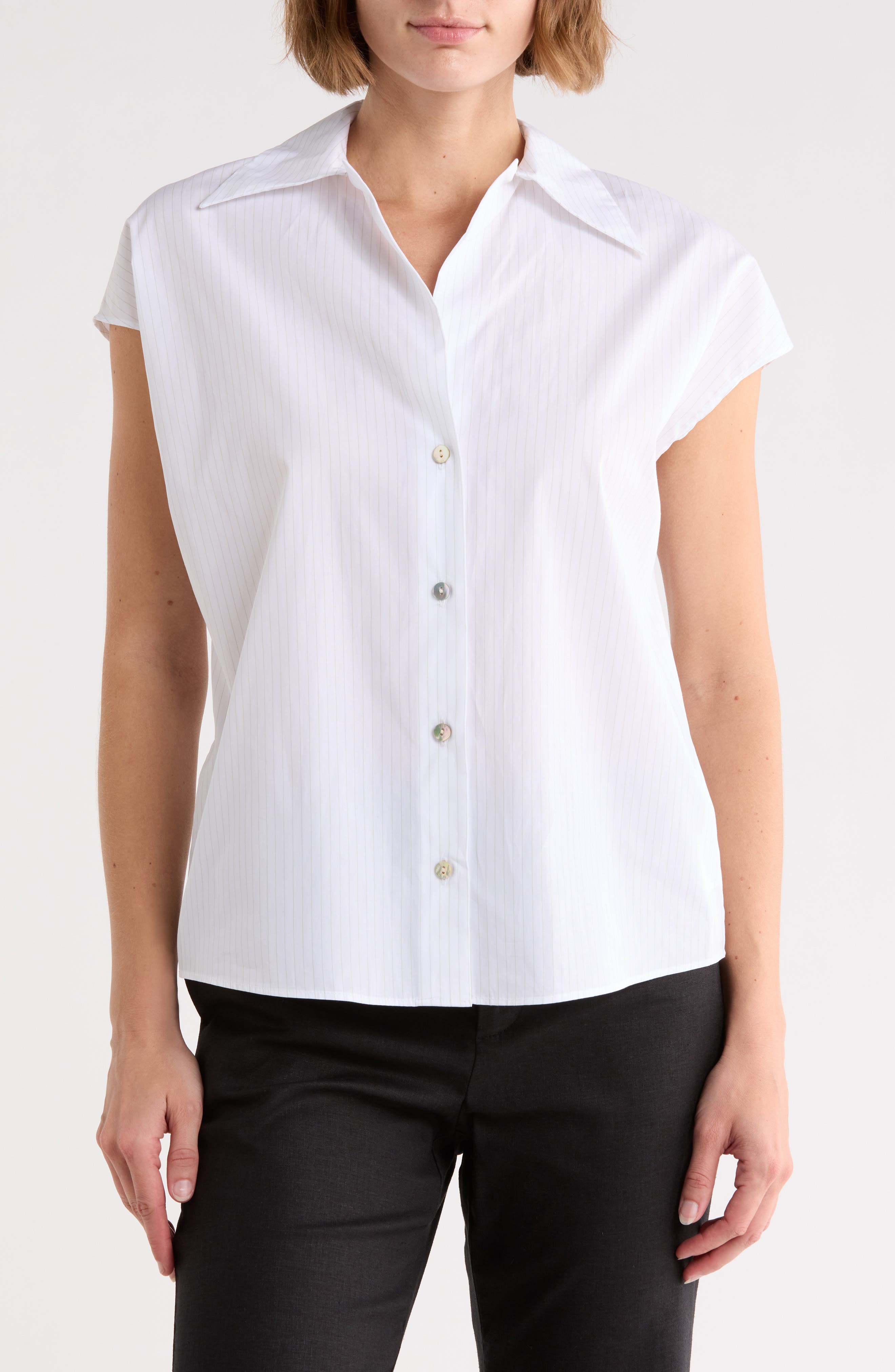 Vince Stripe Cap Sleeve Button-Up Shirt