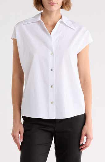 Vince Stripe Cap Sleeve Button-Up Shirt