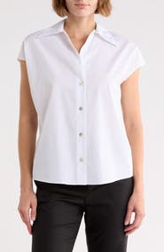 Vince Stripe Cap Sleeve Button-Up Shirt