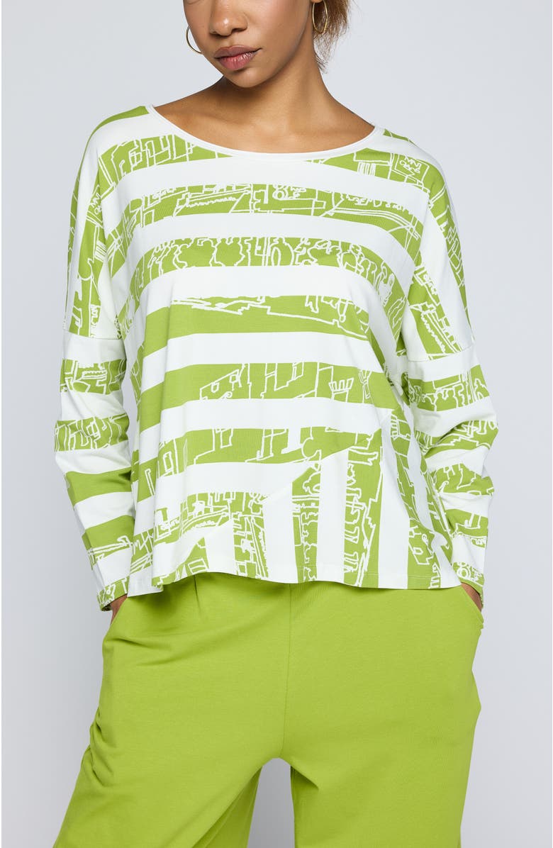 LUUKAA Astraea Striped Cotton Jersey Blouse, Main, color, Lime