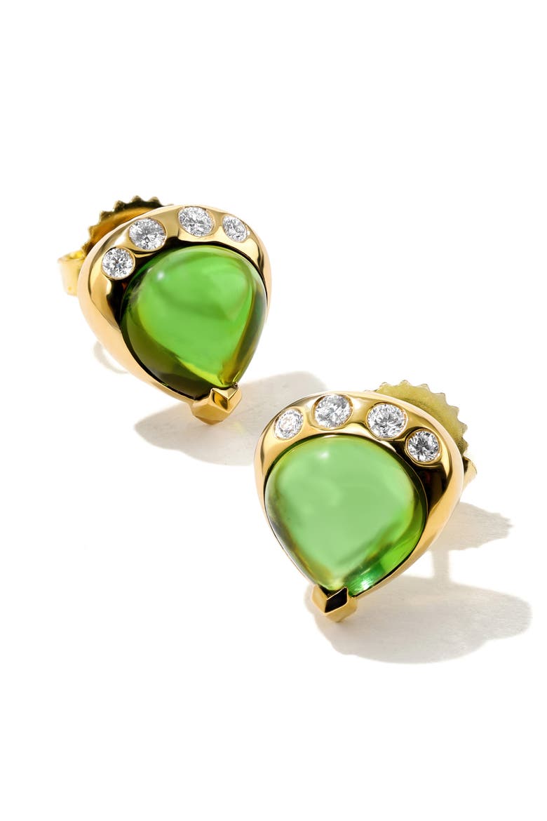 18K Gold Gumdrop Stud Earrings, Main, color, GREEN TOURMALINE