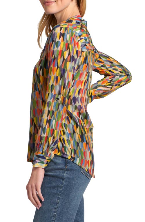 Apny Abstract Print Roll Tab Sleeve Chiffon Button-up Shirt In Multi