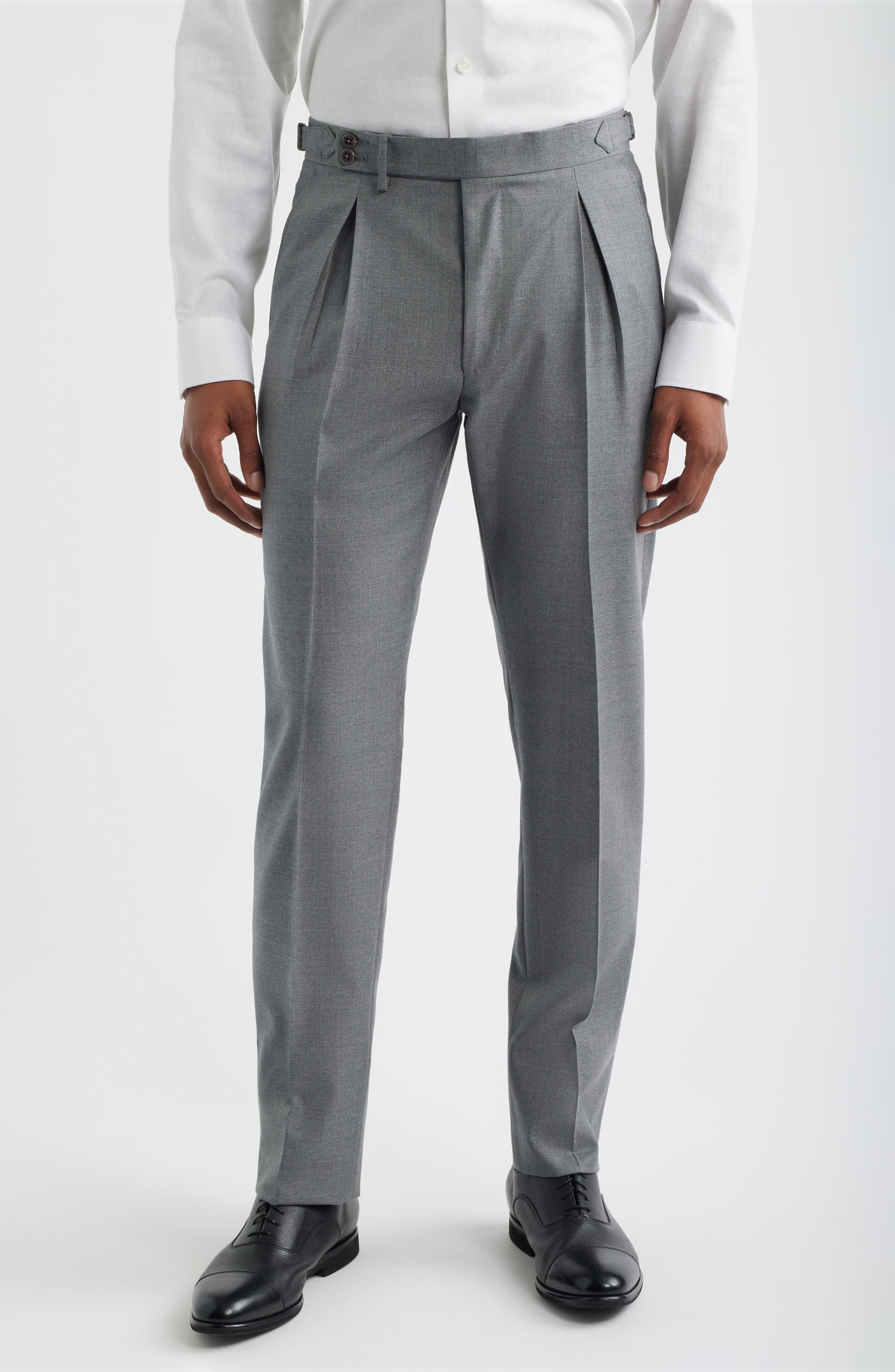 Zanella Danny Pleated Solid Wool Dress Pants