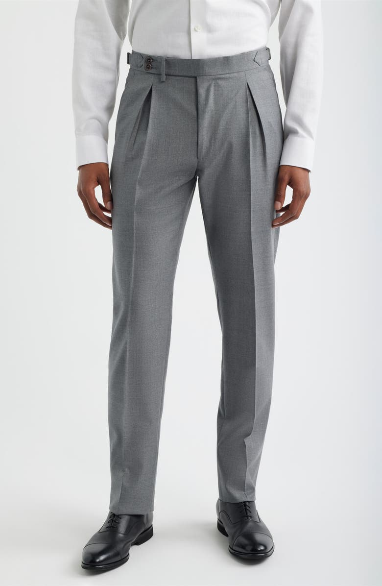 Zanella Danny Pleated Solid Wool Dress Pants, Main, color, Light Grey