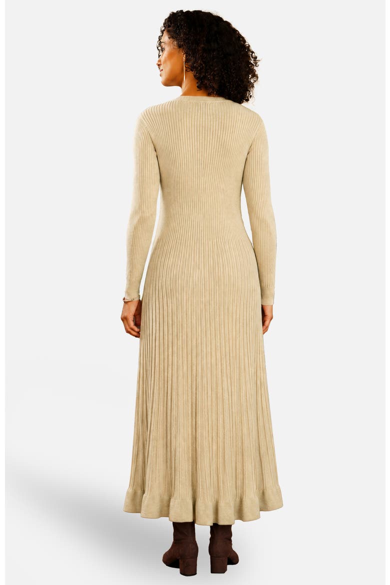 Button-Front Knitted Ribbed Dress, Alternate, color, Beige