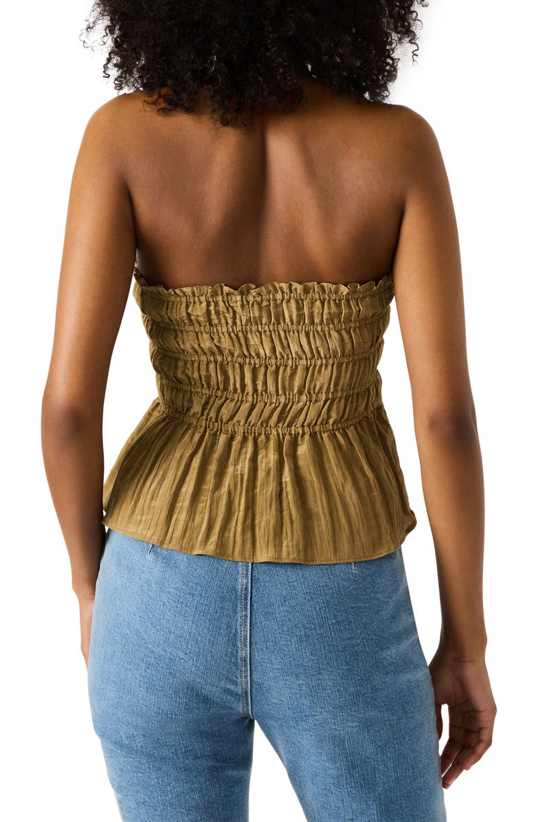 Steve Madden Cambria Strapless Smocked Peplum Top, Alternate, color, Deep Olive