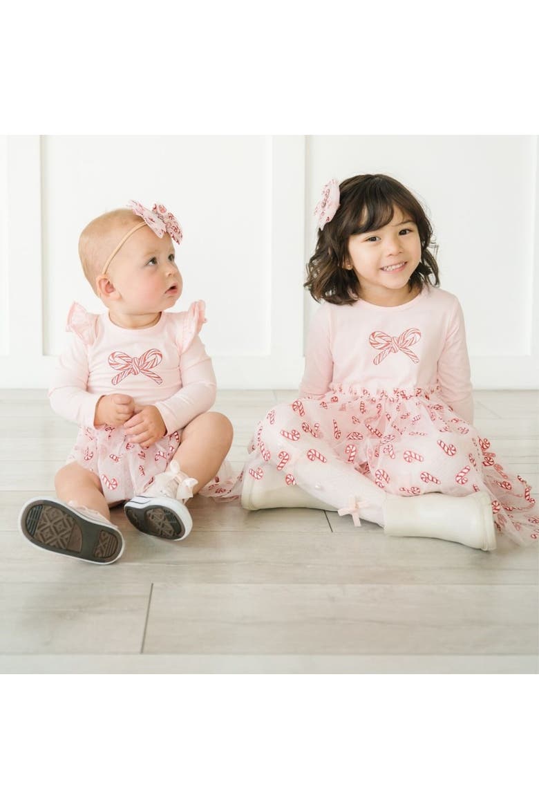 Candy Cane Confetti Christmas Long Sleeve Tutu Dress, Alternate, color, Pink