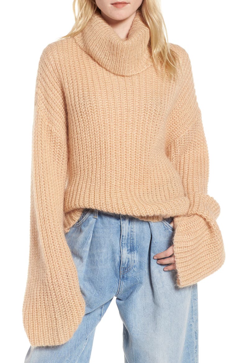 Cross Back Turtleneck Sweater, Main, color, TOASTED ALMOND