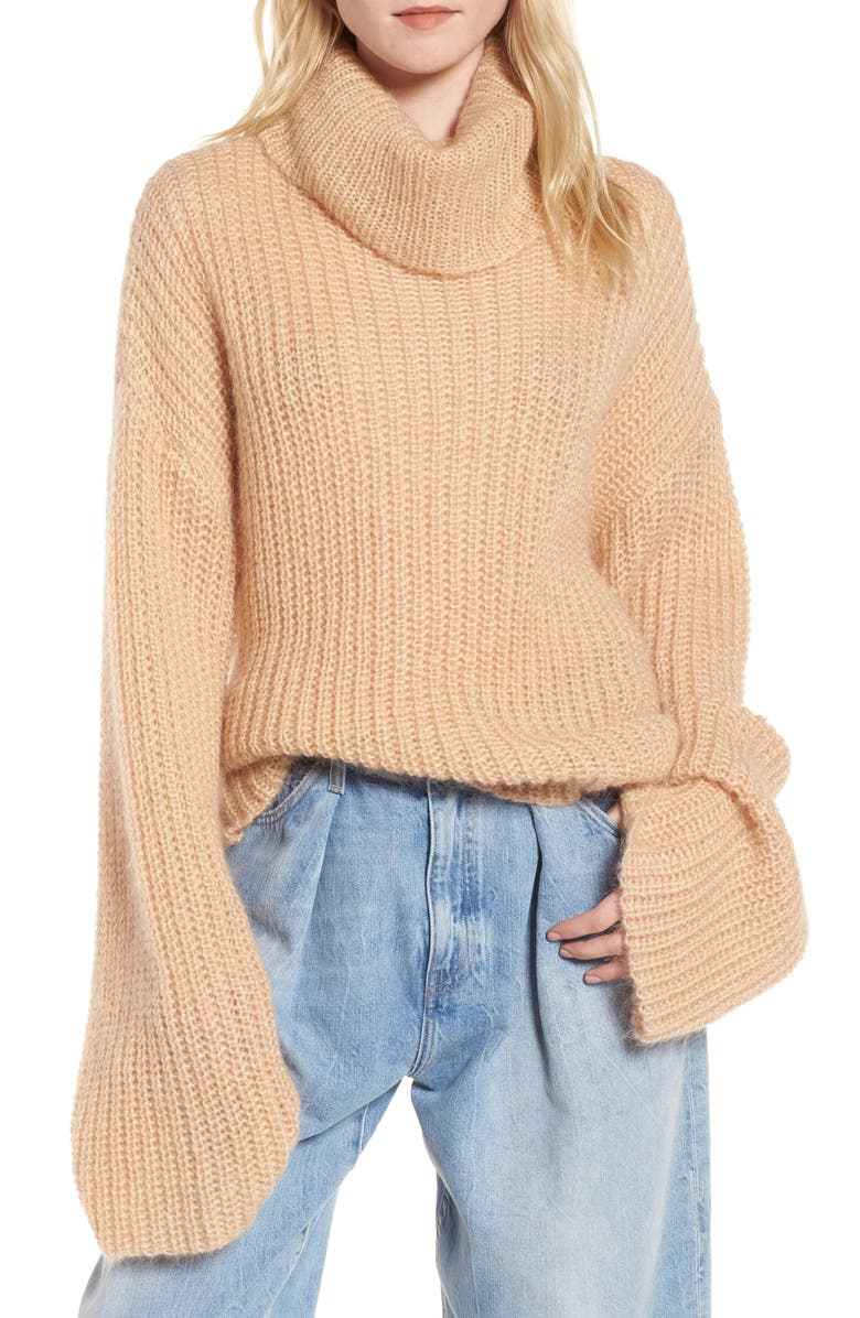 KENDALL + KYLIE Cross Back Turtleneck Sweater, Main, color,