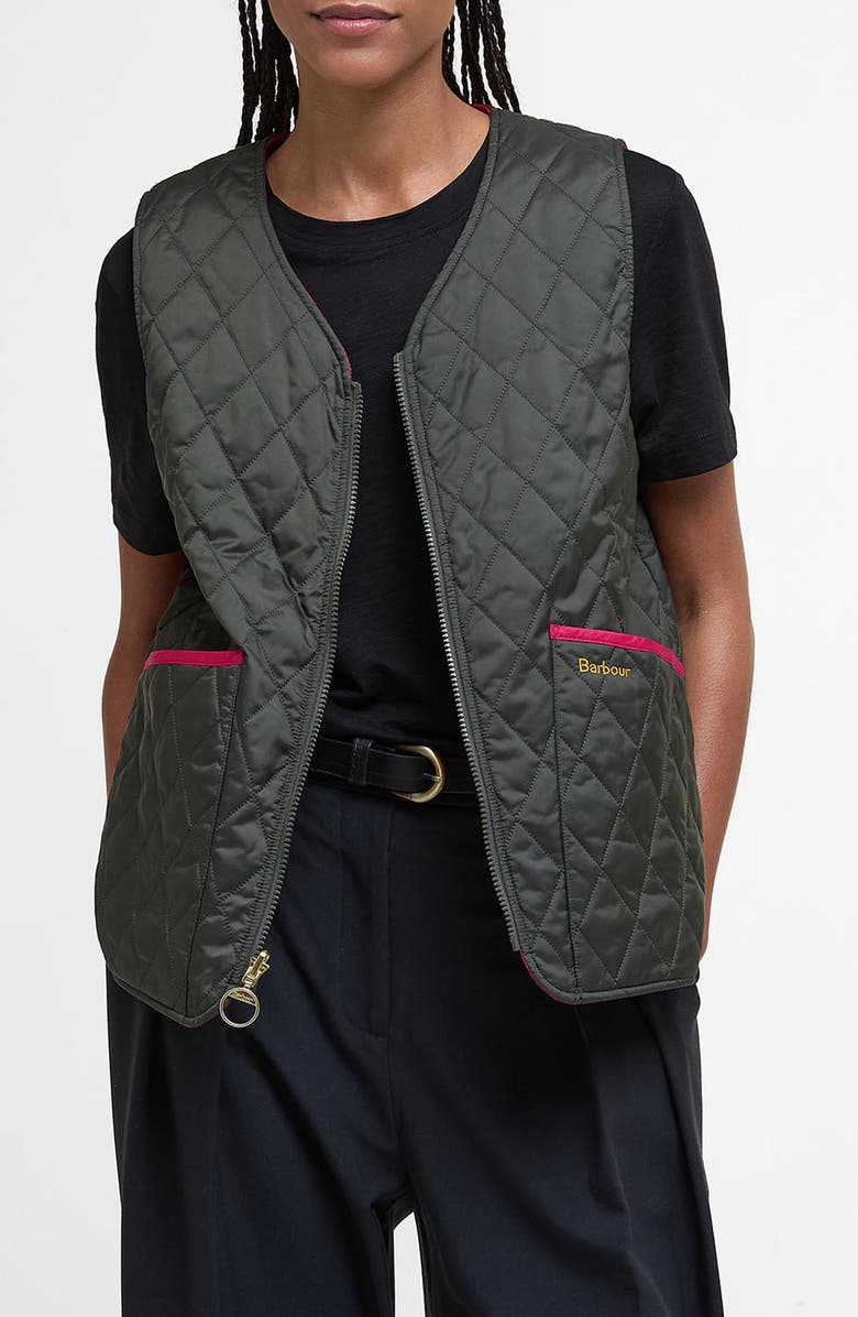 Barbour Reversible Quilted Vest, Main, color, Sage/ Zeni Pink