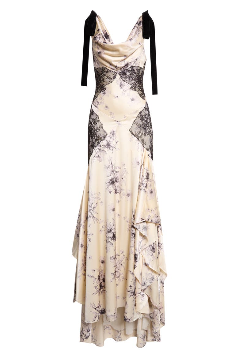 Handsketched Floral Lace Inset Gown, Alternate, color, GARDENIA/ BLACK