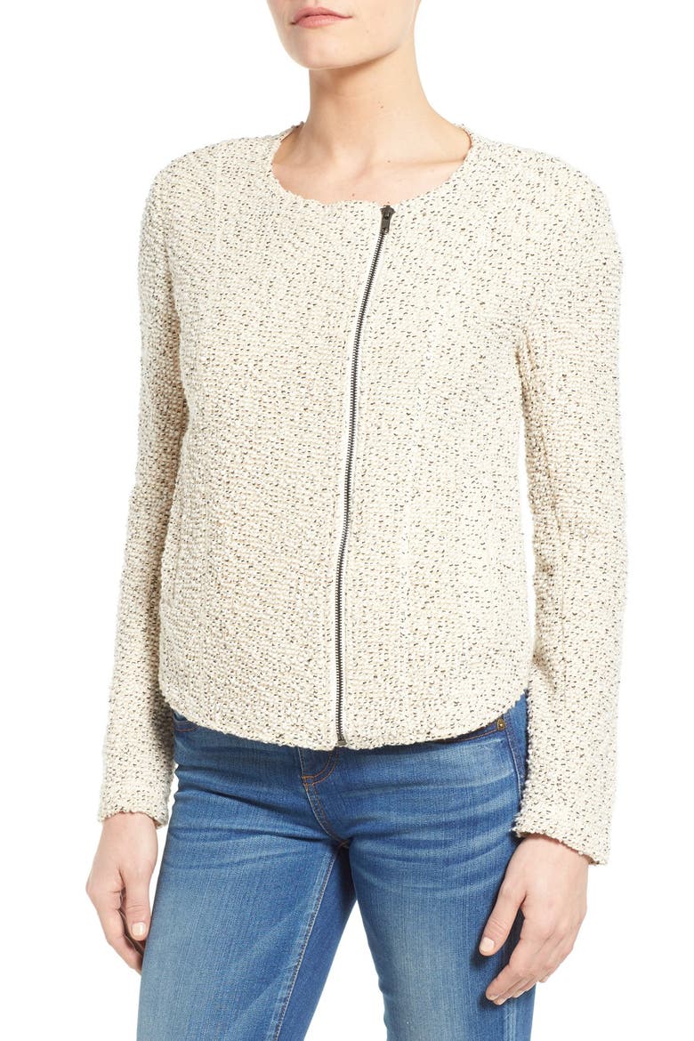 Tweed Moto Jacket, Alternate, color, BEIGE