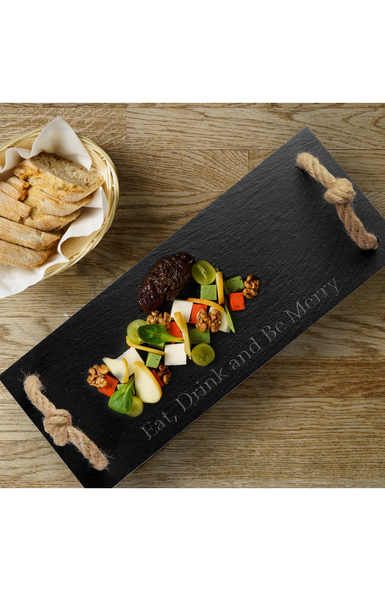 UBER APPLIANCE Rectangular Slate Stone Serving Tray With Jute Rope Handles, Alternate, color, Black