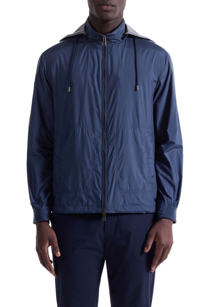 Water Repellent Windbreaker with Removable Drawstring Hood, Main, color, NAVY
