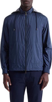 Bugatchi Water Repellent Windbreaker with Removable Drawstring Hood