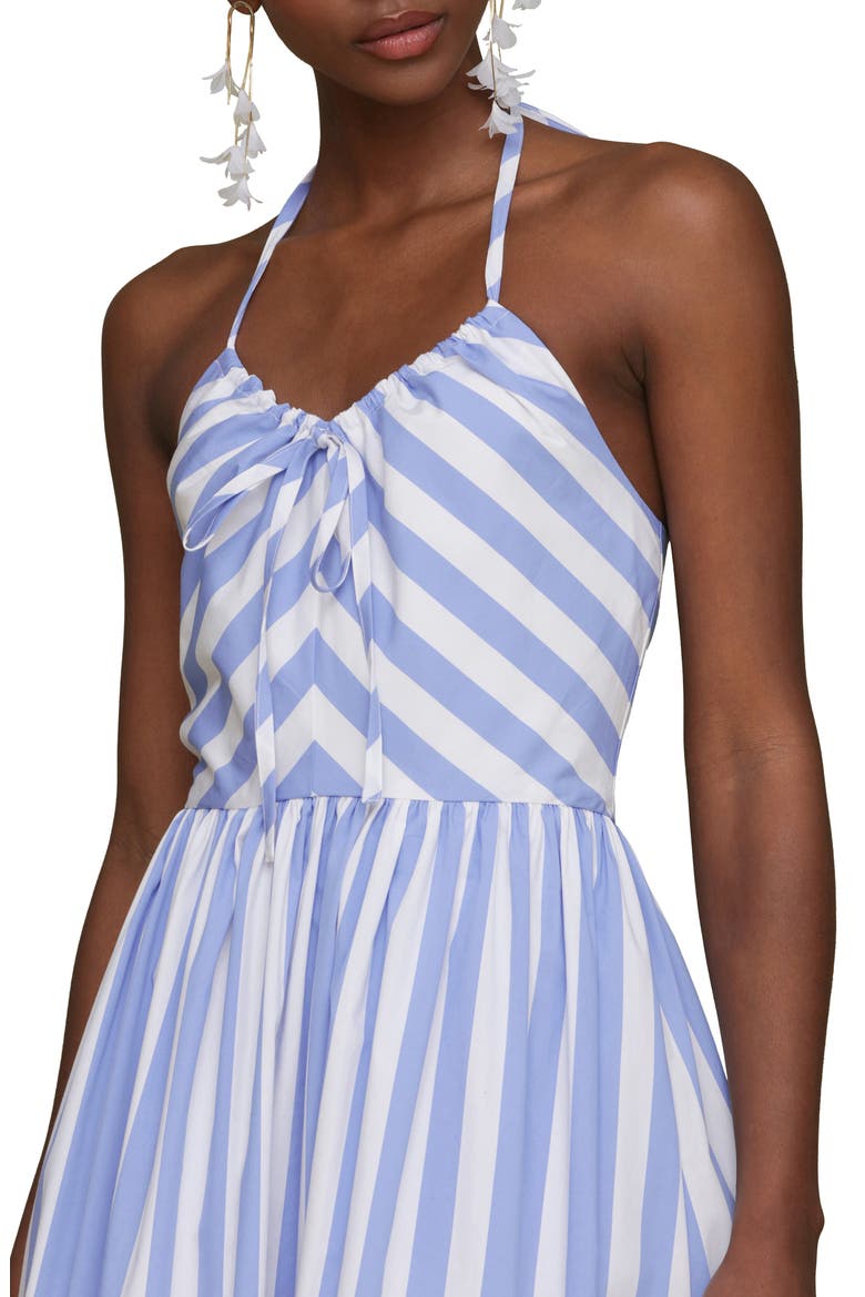 Stripe Halter Neck Cotton Blend Midi Dress, Alternate, color, BLUEWHITE STRIPE
