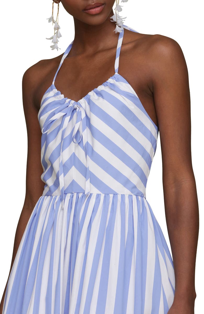 Avec Les Filles Stripe Halter Neck Cotton Blend Midi Dress, Alternate, color, Bluewhite Stripe