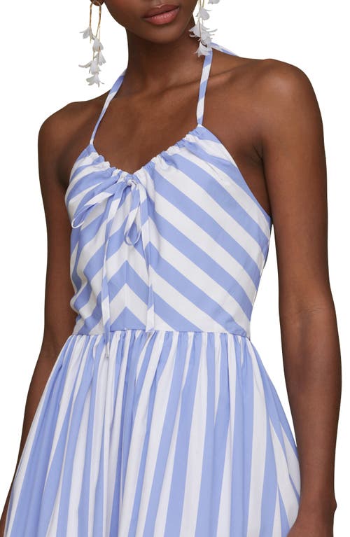 Avec Les Filles Stripe Halter Neck Cotton Blend Midi Dress In Bluewhite Stripe