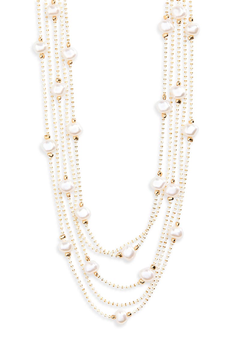 Multistrand Faux Pearl Necklace, Main, color, WHITE- GOLD