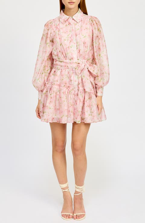 Josette Floral Long Sleeve Mini Shirtdress