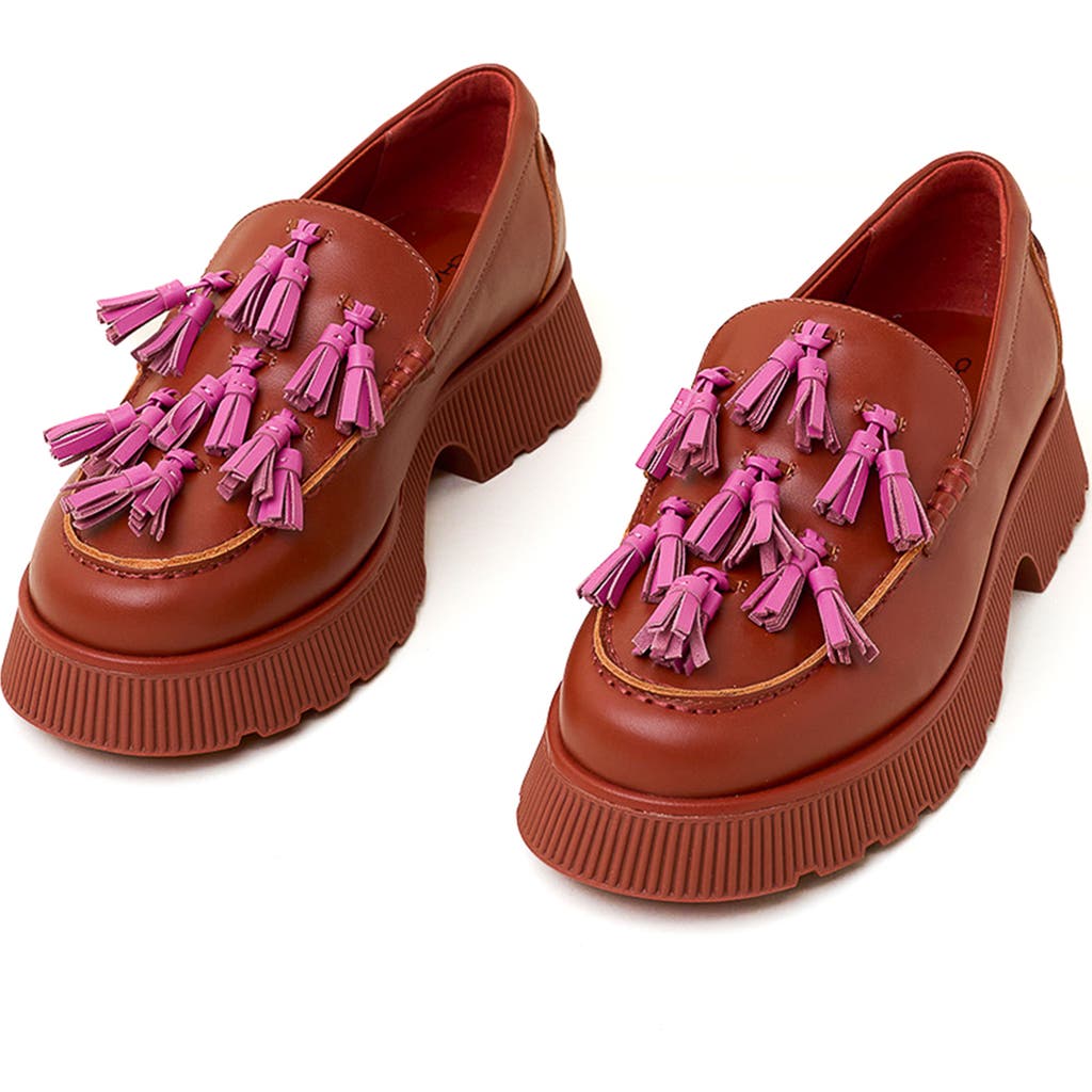 Charlotte Stone Chandler Tasseled Lug Sole Loafer In Brown
