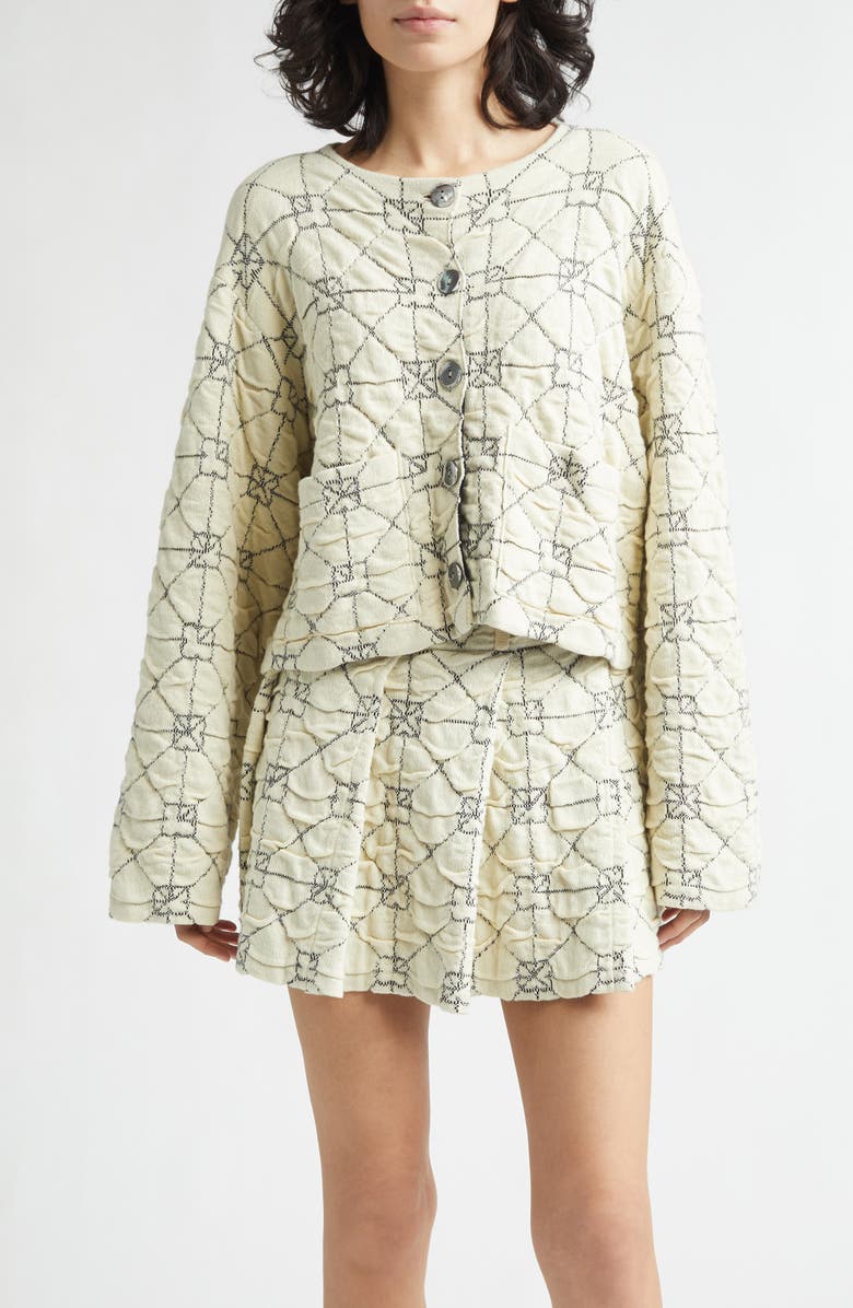YanYan June Boxy Jacquard Cardigan, Main, color, Ivory