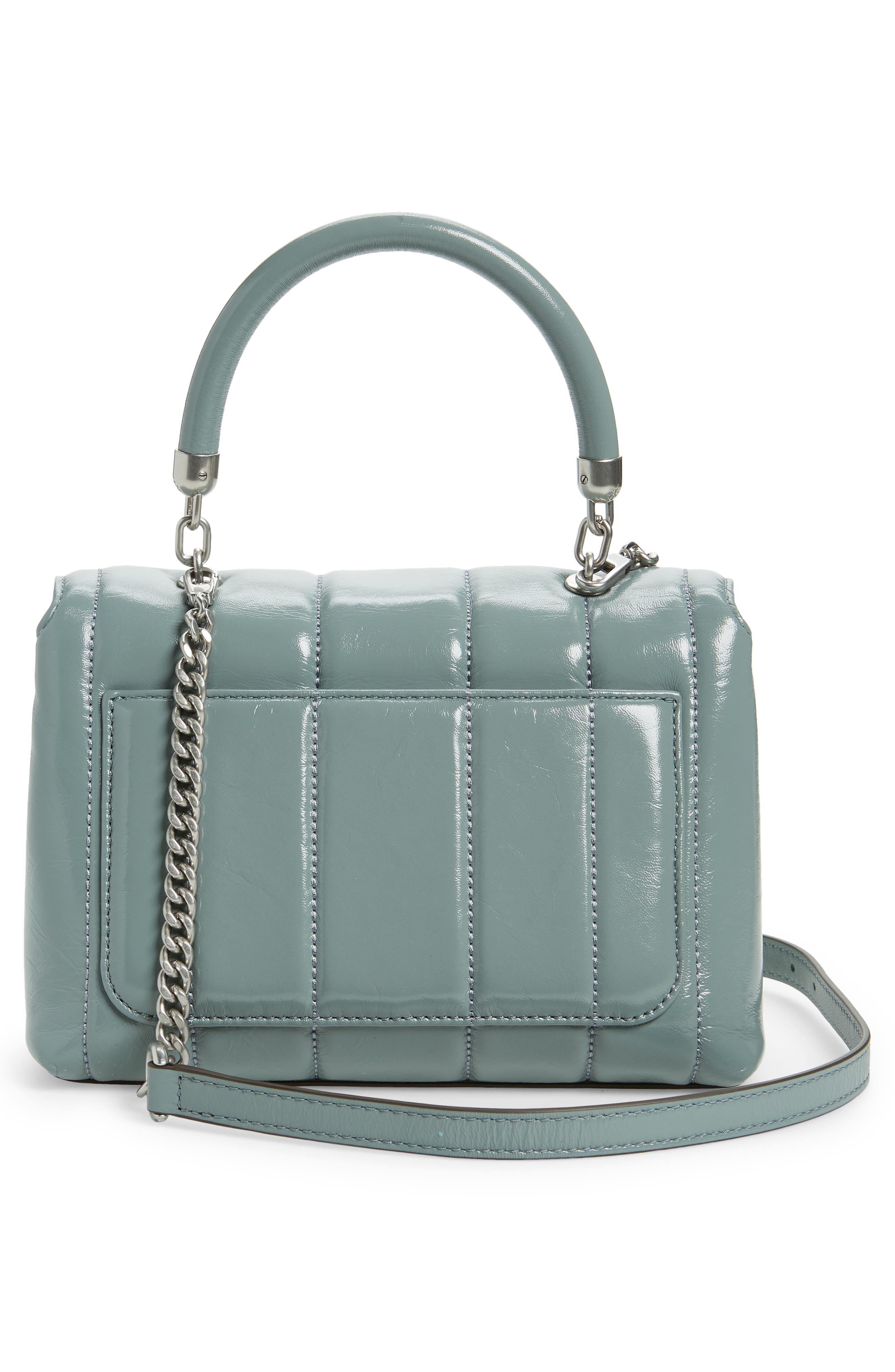 Tory Burch Kira Small Quilted Patent Leather Satchel, Alternate, color, Light Arctic