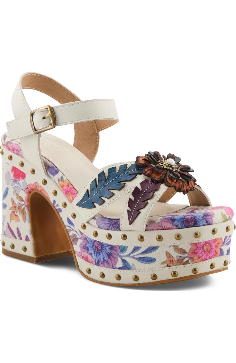 L'Artiste by Spring Step Deckedout Ankle Strap Platform Sandal, Main, color, White Multi