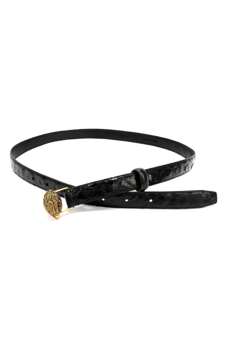 Kurt Geiger London Eagle Leather Belt, Alternate, color, Black Antique Brass