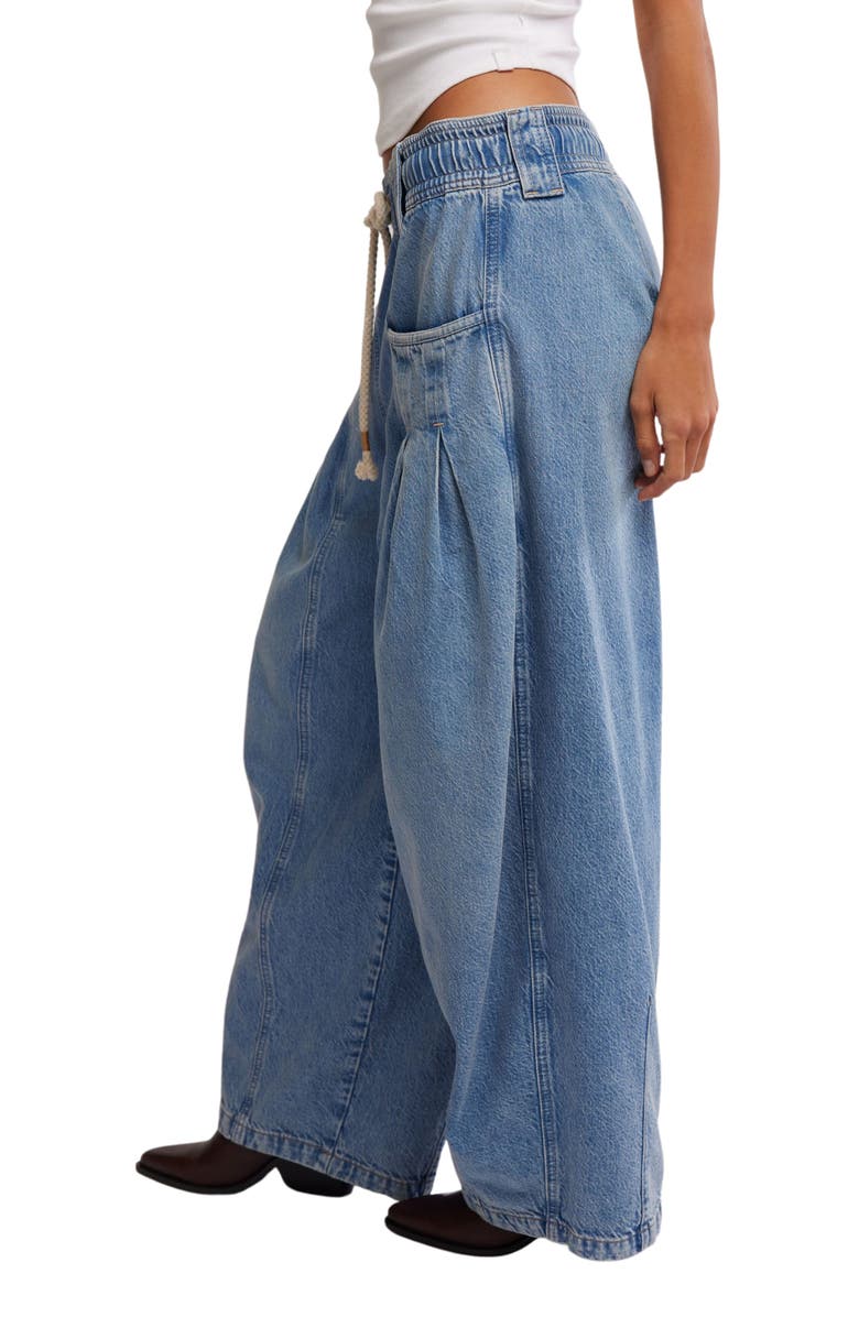 Free People Margo Wide Barrel Leg Pull-On Jeans, Alternate, color,