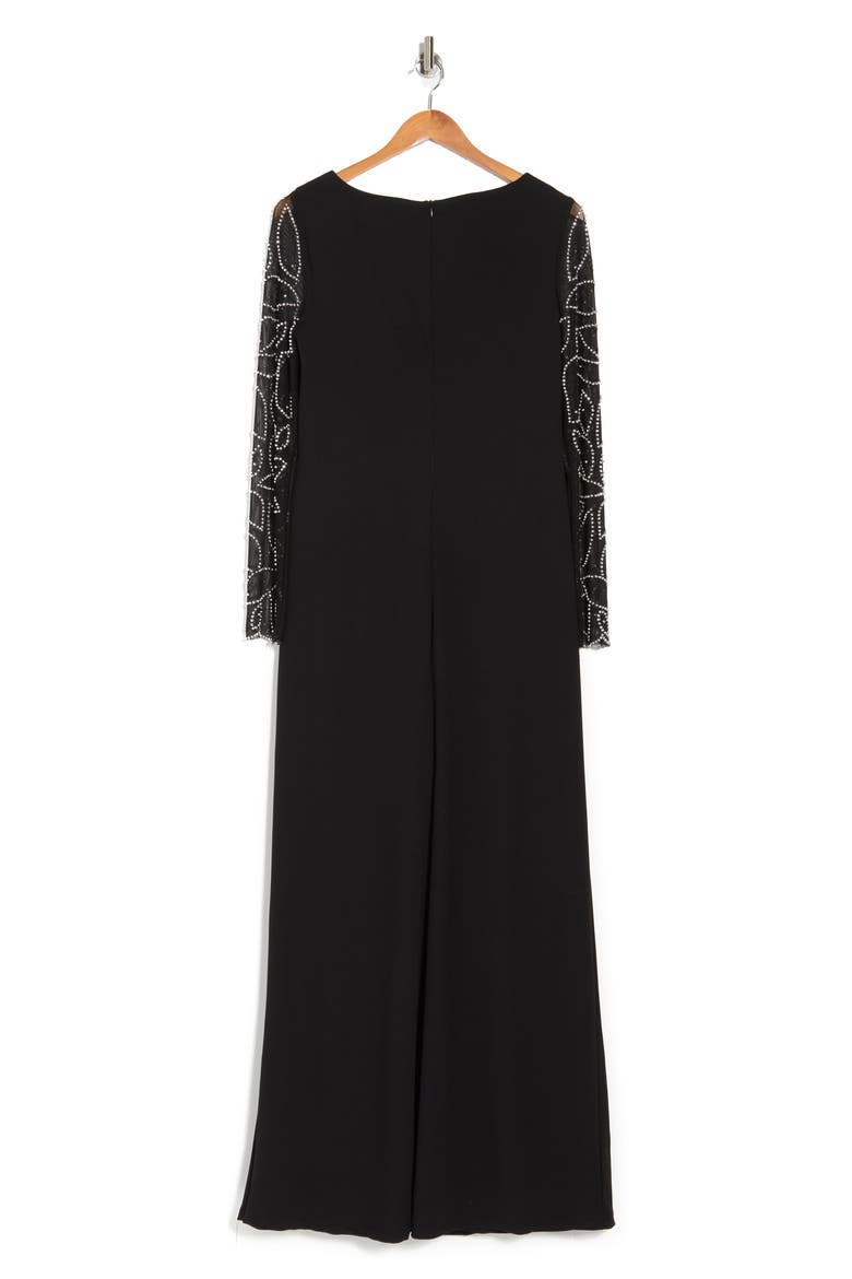 Beaded Sleeve Wrap Jumpsuit, Alternate, color, BLACK