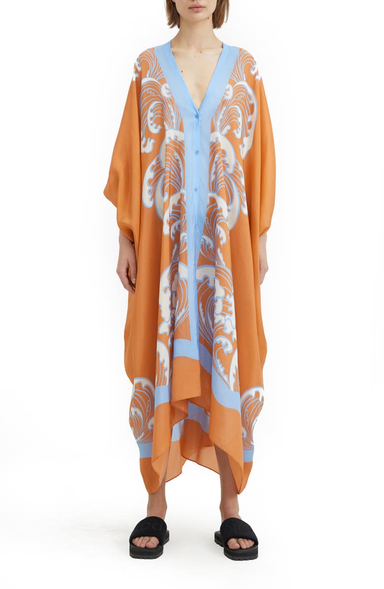 Rodebjer Agave Wave Print Silk Caftan Dress, Main, color, 