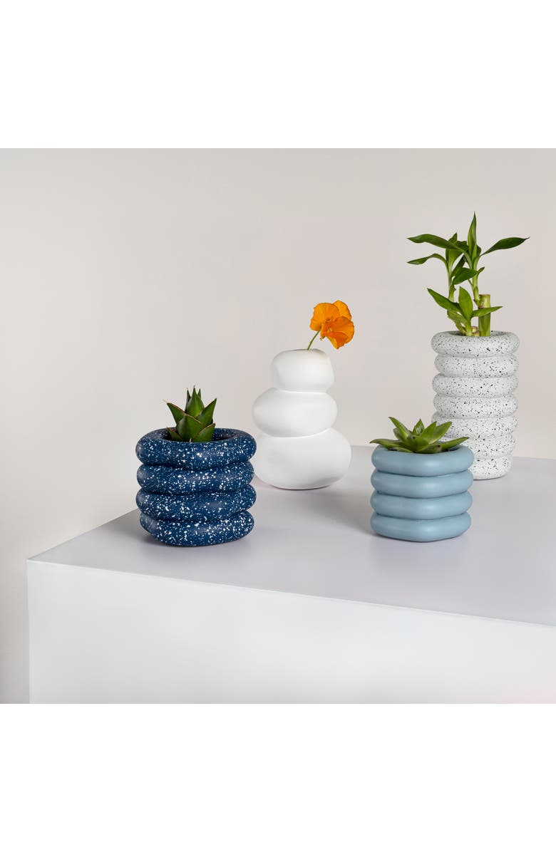 JONATHAN Y Hollis Modern Minimalist Handmade Concrete Stacked Ring Planter Set with Drainage Holes, Alternate, color, Speckled White
