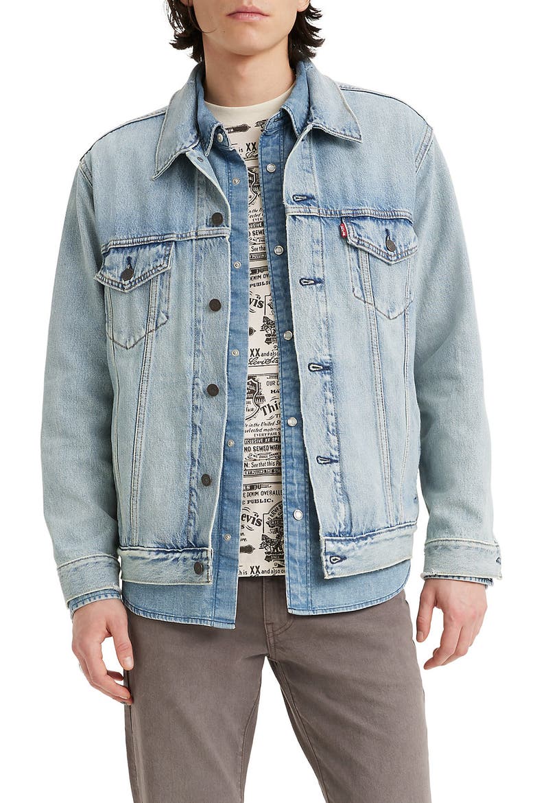 Relaxed Fit Denim Trucker Jacket, Main, color, HURON WAVES