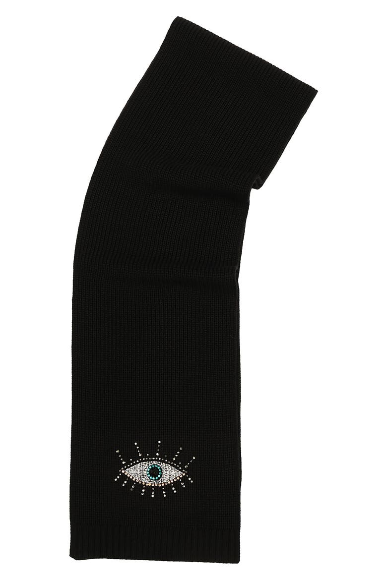 Evil Eye Crystal Embellished Scarf, Alternate, color, BLACK