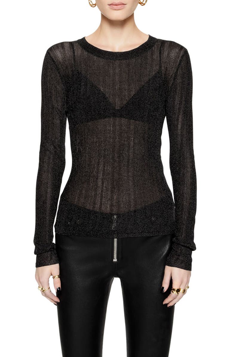 Rebecca Minkoff Abbey Rib Semisheer Sweater, Main, color, Metallic Black