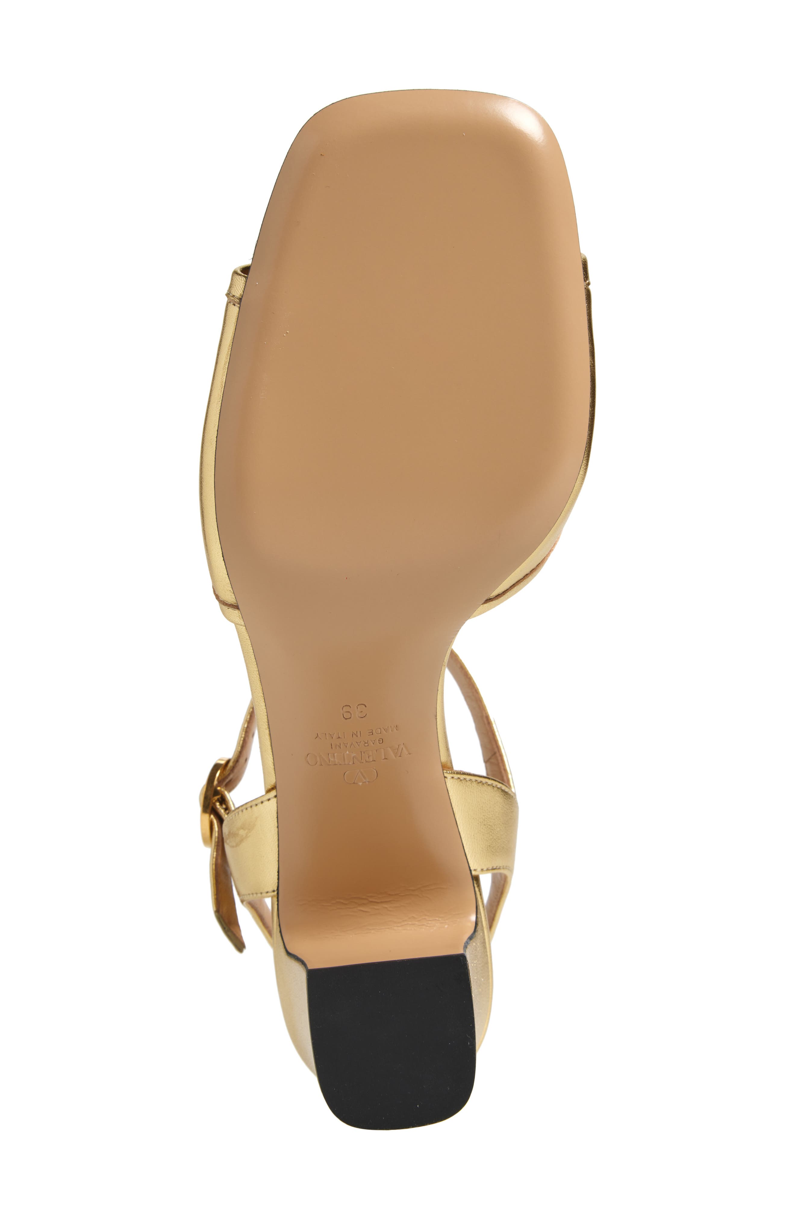 Valentino Garavani VLOGO Signature Metallic Leather Sandal, Alternate, color, Antique Brass