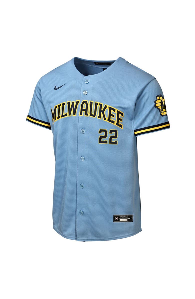 Nike Youth Nike Christian Yelich Powder Blue Milwaukee Brewers Road Stadium Jersey, Alternate, color, Powder Blue