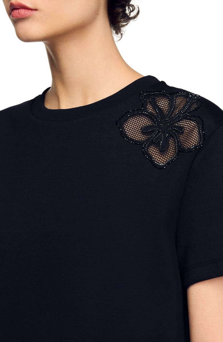 SANDRO Floral embroidery T-shirt, Alternate, color, 
