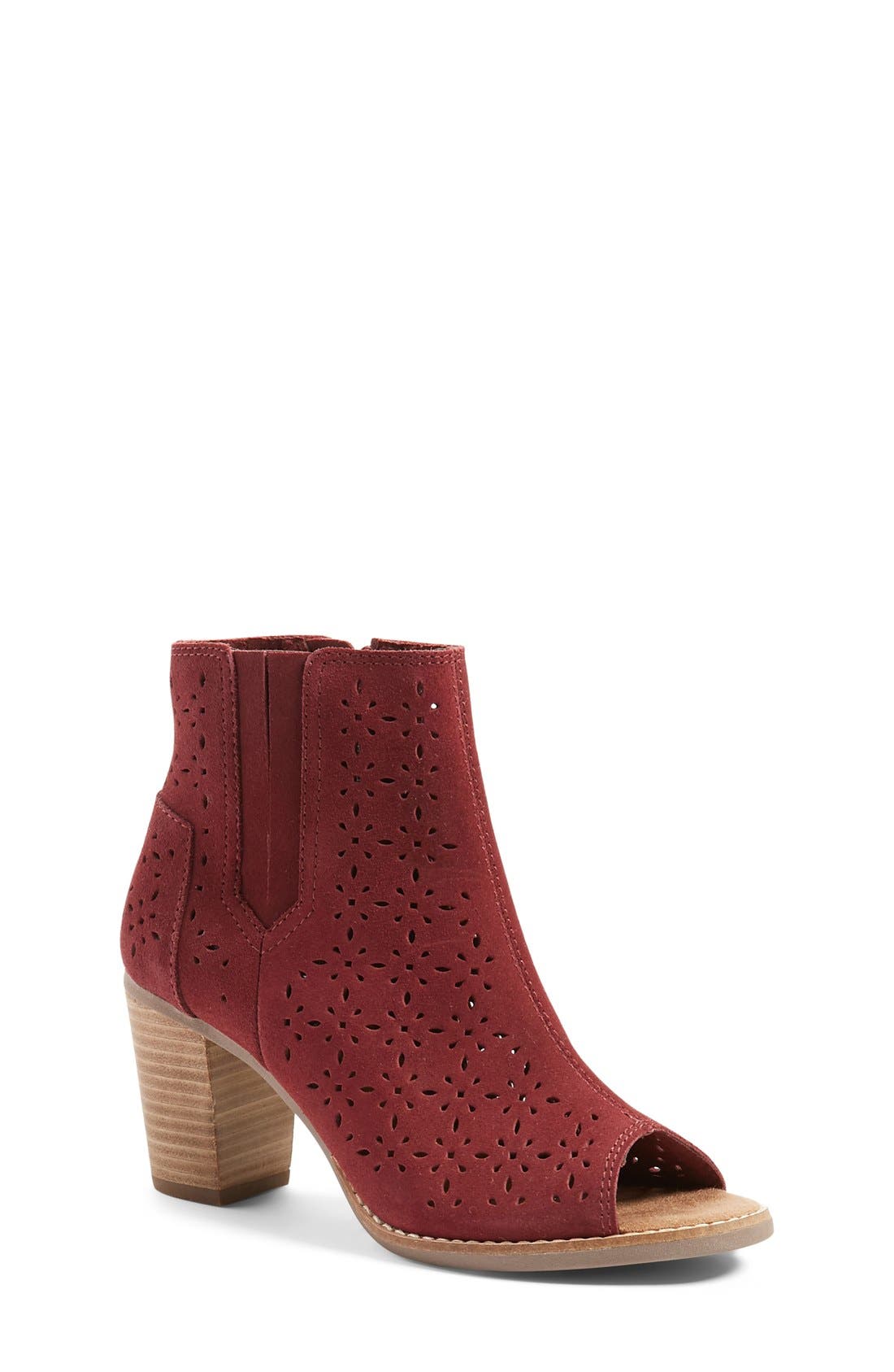 'Majorca' Peep Toe Bootie, Main, color, BURGUNDY SUEDE