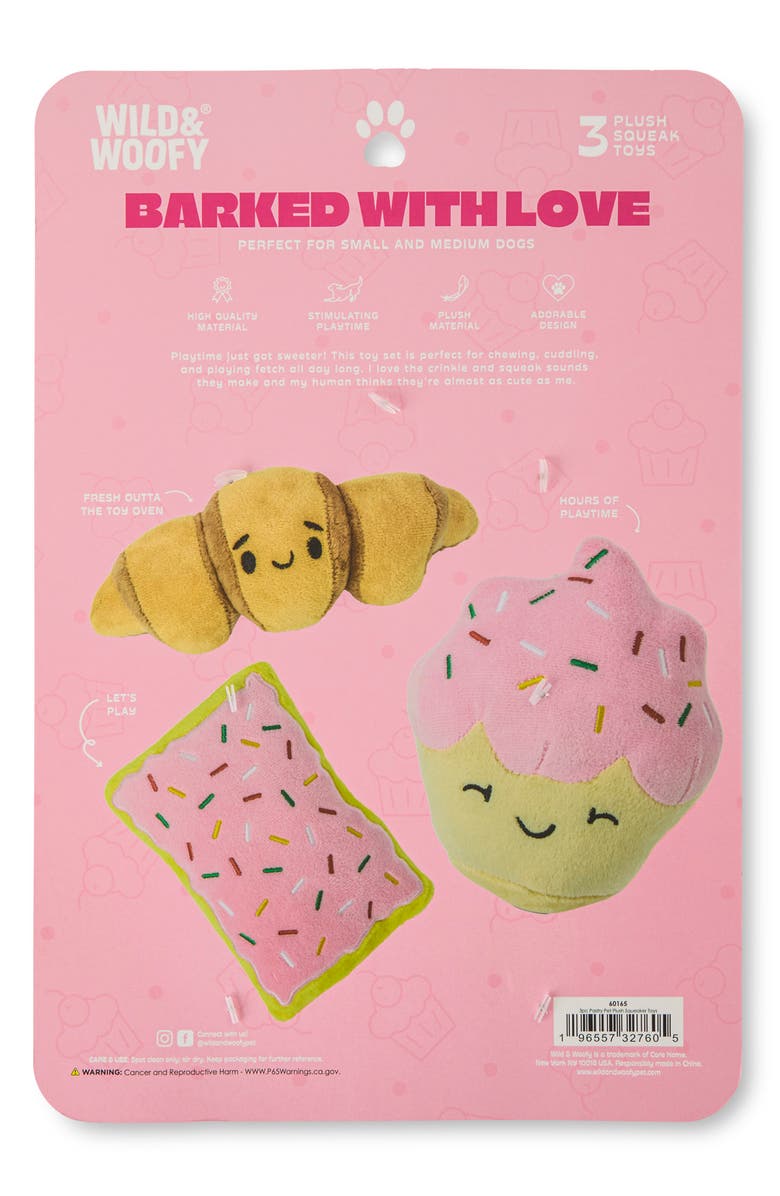 Core Home 3-Piece Pastry Plush Squeaker Dog Toy Set, Alternate, color, Pink Multi