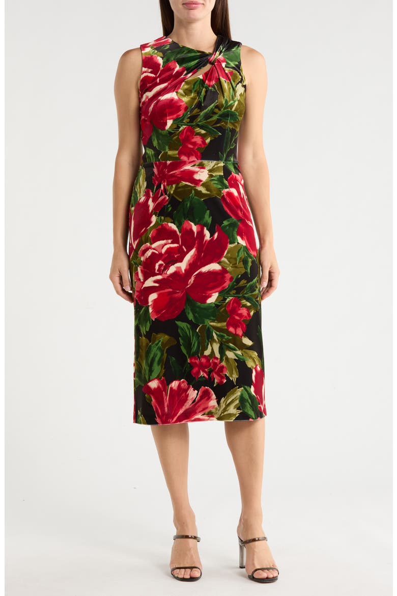 Asymmetrical Neck Sheath Dress, Main, color, BLACK MULTI