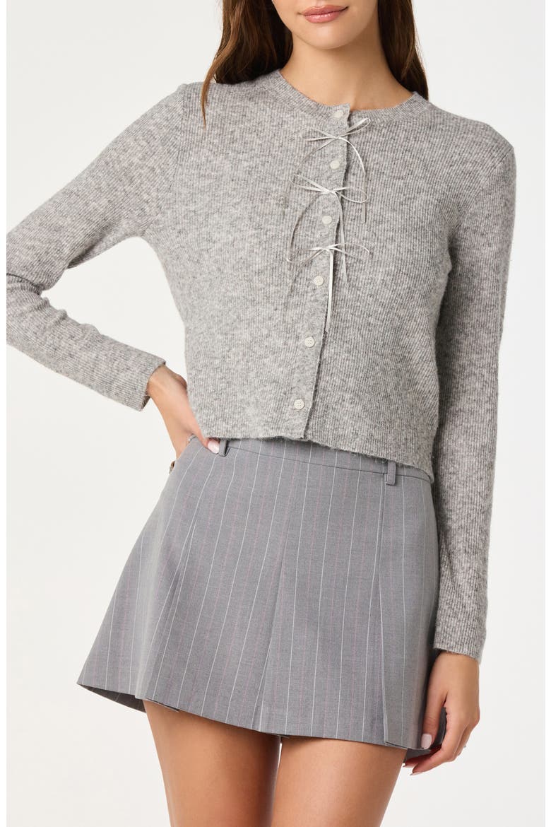 Satin Bow Knit Cardigan, Alternate, color, GREY